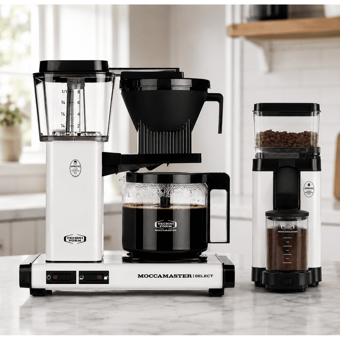 Moccamaster KBGV Select Coffee Maker, Off White & KM5 Grinder White
